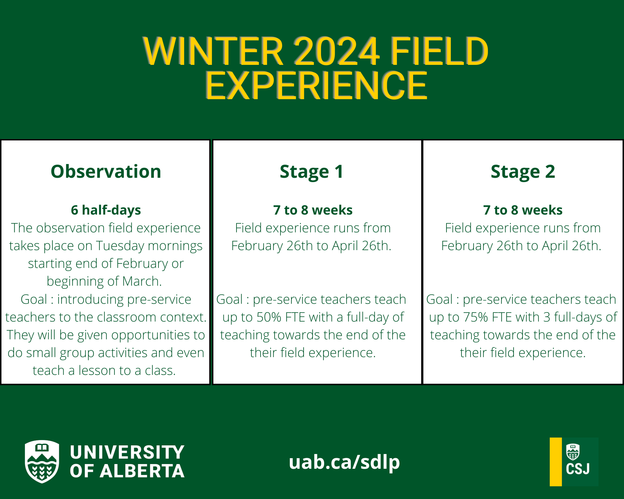 Dates for Winter 2024 Field Experiences